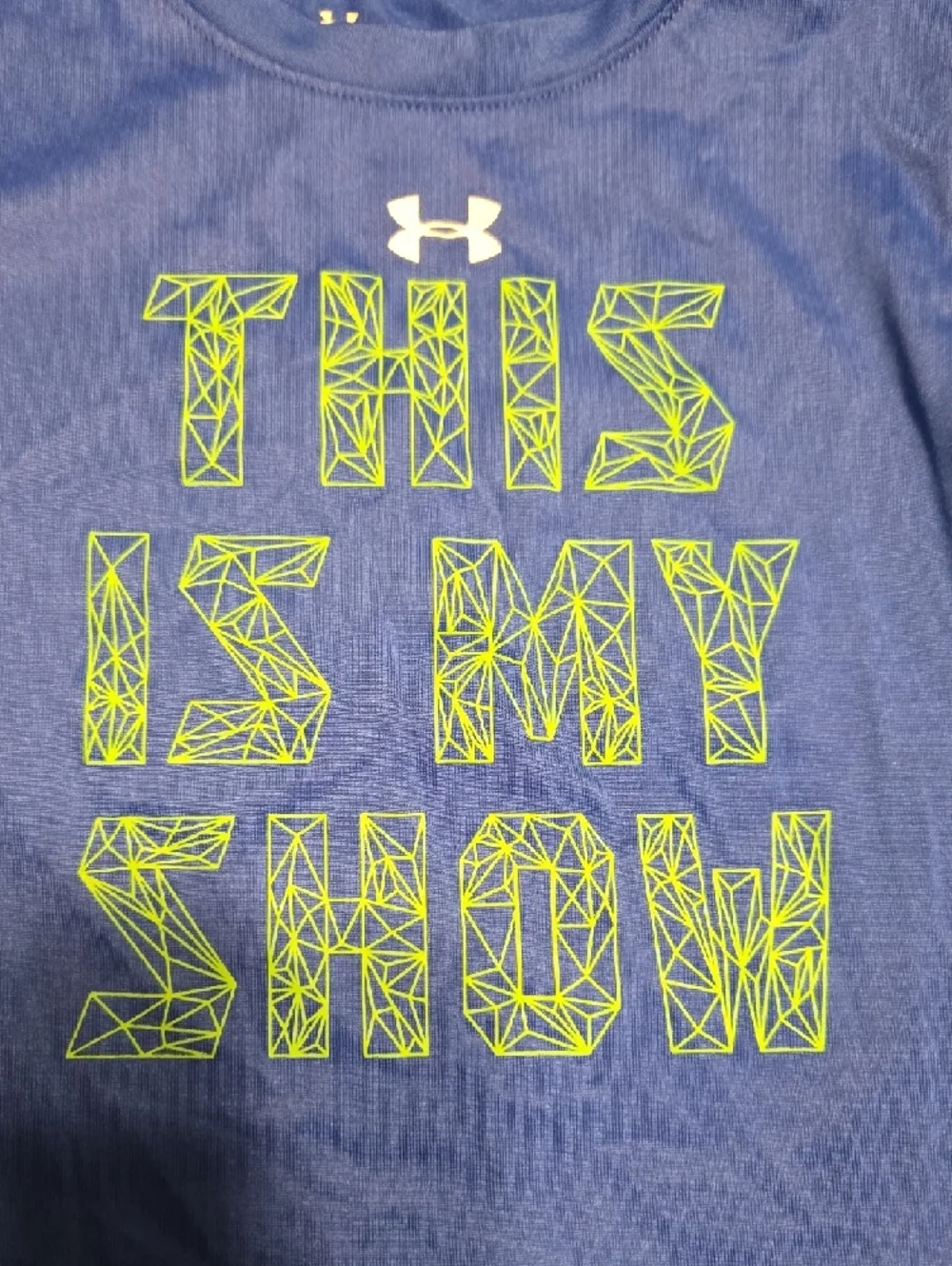 Under Armour Blue Tee with Neon Green 'This Is My Show' Graphic